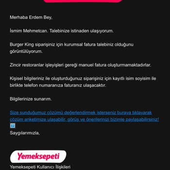 Yemeksepeti Ve Getir Yemek Siparişi Kurumsal Fatura Kesilmemesi
