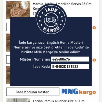 English Home Geçersiz İade Kodu