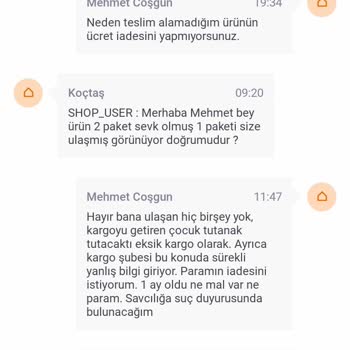 Koçtaş Uygulamasından Siparişim Teslim Edilmedi