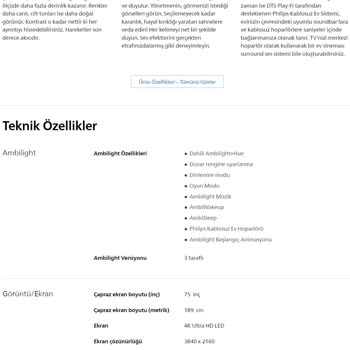 Philips TV Philips 75PUS8808 Dahili Ambilight+Hue Yalanı