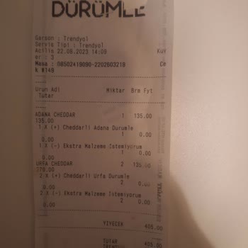Dürümle Yemek Siparişlerinde Sorun
