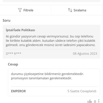 ÇiçekSepeti Eksik Ürün Geldi Ücret İadesi Yapılmadı