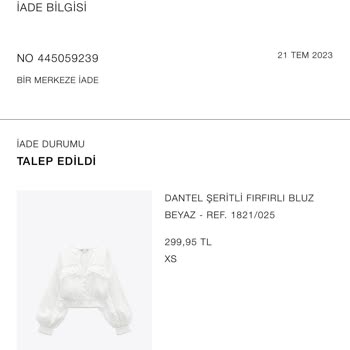Zara İade Ücreti Depoda Yok Denilerek Tarafıma Ödenmiyor