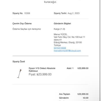 Dyson.com'dan Verdiğim Siparişimde Yaşadığım Mağduriyet Ve Ödeme Sorunu