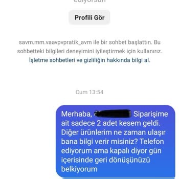 Vav Pratik Eksik İçin Ürün Sipariş İptali Veya Para İadesi