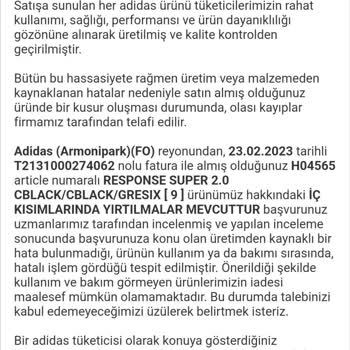 adidas Ayakkabımın İç Kısımlarında Deforme Ve Yırtık Oluştu