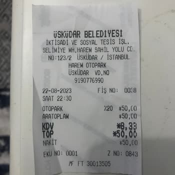 Üsküdar Belediyesi Harem Otogar Otopark Ücreti