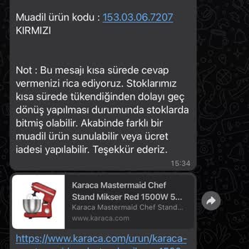 Karaca Züccaciye Karaca Hamur Yoğurma Makinesi Garanti Değişim Sıkıntısı