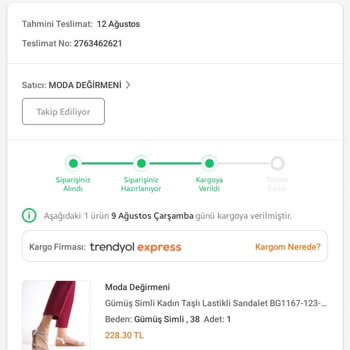 Trendyol Express Moda Değirmeni Ayakkabı Mağazasının Ürünümü Teslim Etmemesi