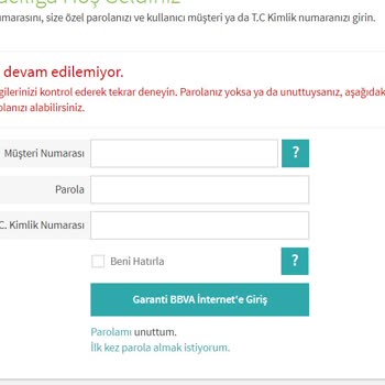 Garanti BBVA Hata Hata İşleminize Devam Edilemiyor