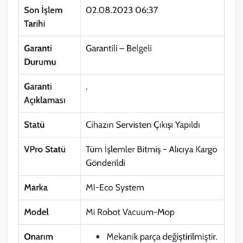 Xiaomi Robot Süpürge Değişimi