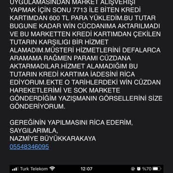 Şok Market Win Cüzdana 600 TL Mi Yüklemiyor