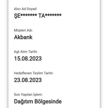 AGT Kurye (aynigunteslim.com) Kurye Şirketinde Teslim Edilmeyen Kredi Kartı