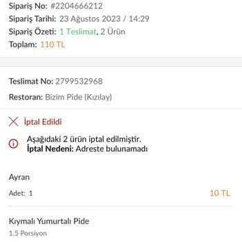 Trendyol Yemek Trendyol GO Yemek Siparişi İptali
