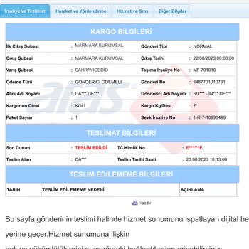 Aras Kargo Sahrayıcedit Şubesi Paket Teslim Edildi Deyip Etmiyor