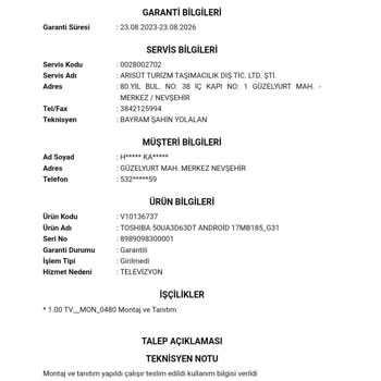 Vestel TV Kurulumuna Gelen Olmadı
