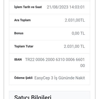 EasyCep Satılan Cihazın Ödemesinin Gecikmesi