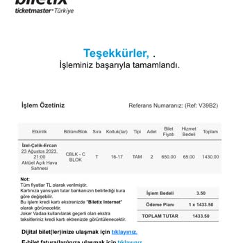 Biletix İzel Çelik Ercan Konseri