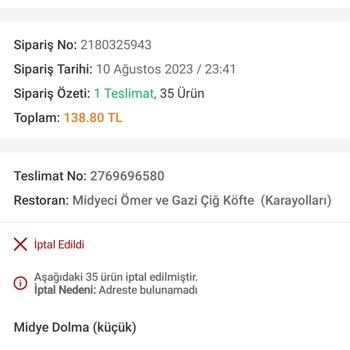 Trendyol Yemek Sipariş Sorunu