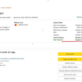 Amazon Satın Aldığım Ürünün Sipariş İptali
