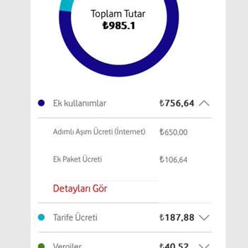 Vodafone 10 GB Aşım 985 TL Fatura