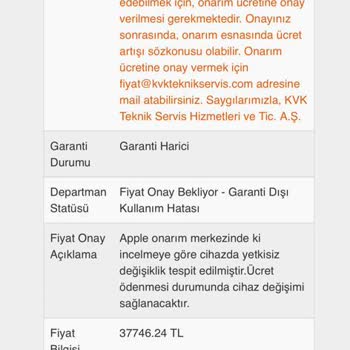 Apple Garantisi Devam Eden Telefonumun Tamiri İçin Ücret İstiyor.