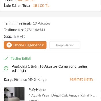 MNG Kargo Ç. Köy Teslim Edilmeye İn Ürün Teslim Edildi Gözüküyor