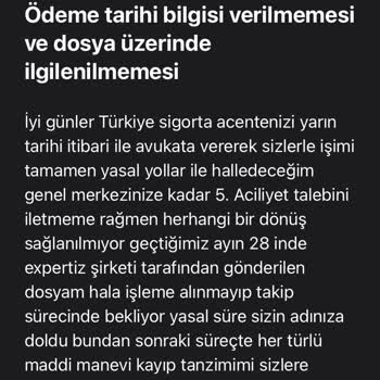 Türkiye Sigorta Hasar Dosya İşlemleri Sorunu Maillere Dönüş Yapılmaması