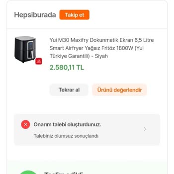 Hepsiburada Yui 6lt Airfryer Garantili Üründen Ücret Talep Edilmesi