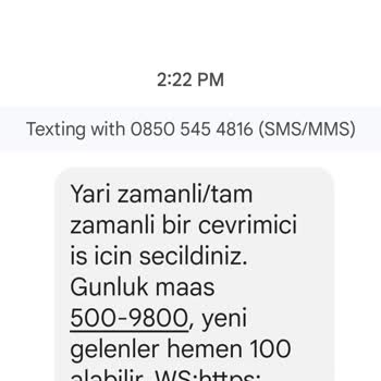 0850 545 48 16 Bilinmeyen Numaradan İşe Alındın Mesajı