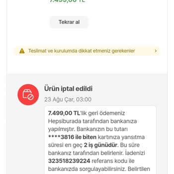 Hepsiburada Nedensiz Sipariş İptali