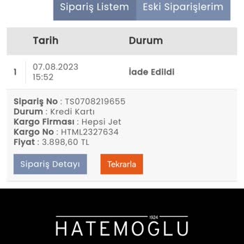 Hatemoğlu Giyim Para İadesi Yapılmadı