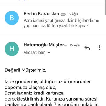 Hatemoğlu Giyim Para İadesi Yapılmadı