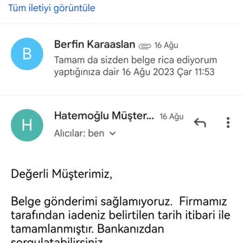 Hatemoğlu Giyim Para İadesi Yapılmadı