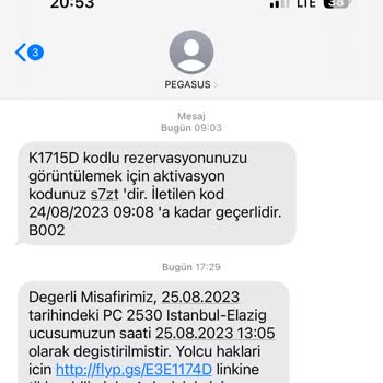 Pegasus Uçuş Saati Değişikliği