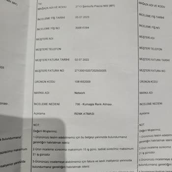 Network Pantolonda Renk Atması Olmasına Rağmen İade Alınmadı