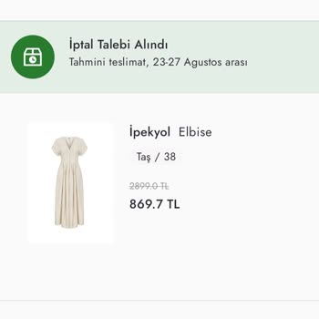Boyner Elbise Alışverişimin İptali