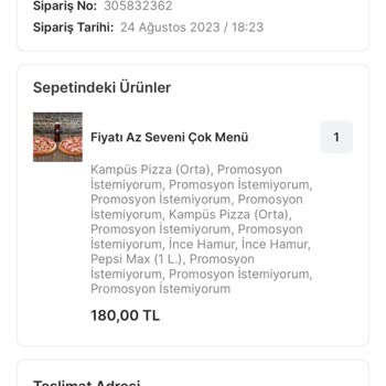 Migros Yemek PizzaLazza Teslim Edilmeyen Sipariş