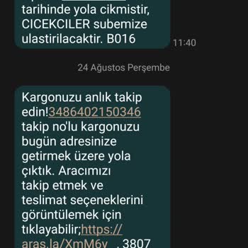 Aras Kargo Çiçekçiler Şubesi Ürünümü Getirmiyor.