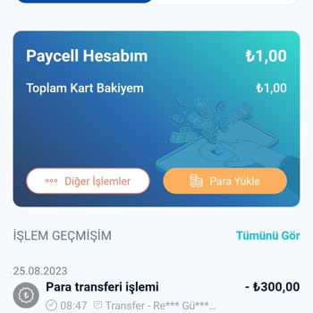 Paycell Cüzdanımdan Para Transferi Hesabıma Yatmadı.