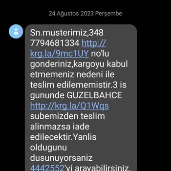 Aras Kargo Geç Tarihli Mesaj Dolayısıyla Mağduriyetim