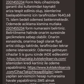 KVK Ürün Onarım Fiyatı Sıfır Ürün Fiyatından Fazla.