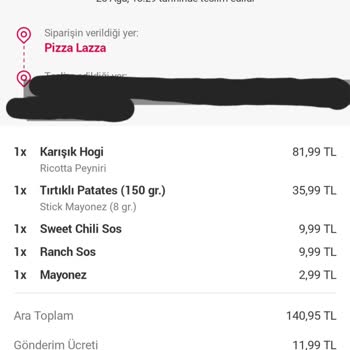 PizzaLazza Sandviç Ve Patates Siparişiyle İlgili Sorunlar