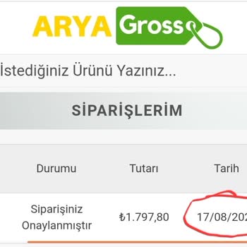 Arya Gross Ödemesi Yapılan Ürünü Tarafıma Yollamıyor
