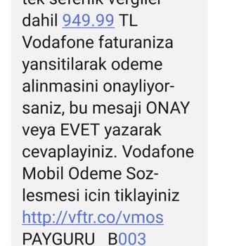 Vodafone Yanımda'da Faturalı Hattımdan 2564 TL'lik Alışveriş Yapılmış