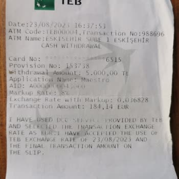 TEB ATM De Alman Banka Kartı İle Tl Çekmek İsterken