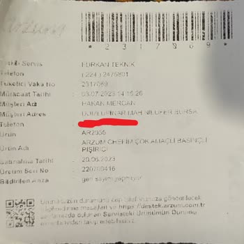 Arzum Chefim AR2055 Ürünü İle İlgili Şikayetim