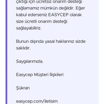 EasyCep Servis Hatası Olan Ürüne Ücret Talep Eden Güvensiz Firması