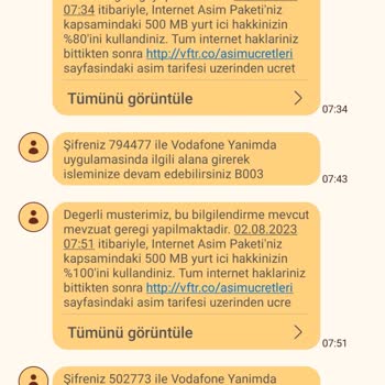 Vodafone Haksız Tarife Aşım Ücreti