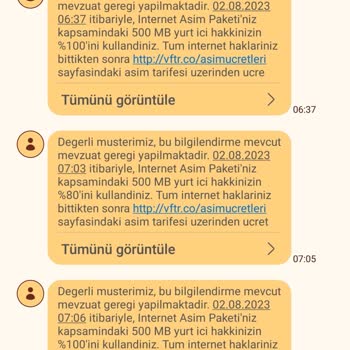 Vodafone Haksız Tarife Aşım Ücreti